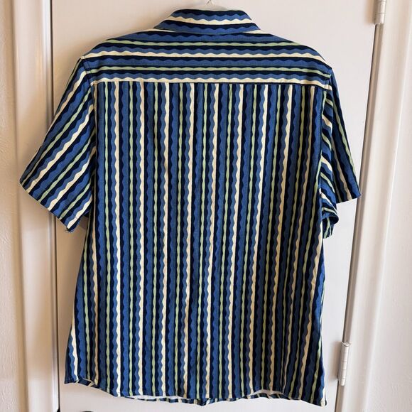 Mens Original Paperbacks Riviera Stripe Short Sleeve Button-Up Shirt Blue Large - Picture 3 of 5